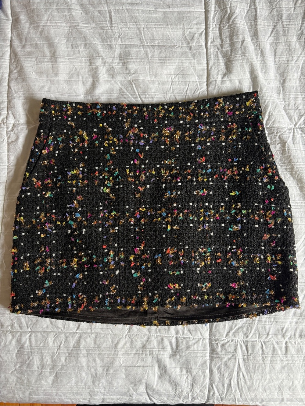 EUC Amanda Uprichard tinsel multi tweed black mini skirt with pockets Sz M